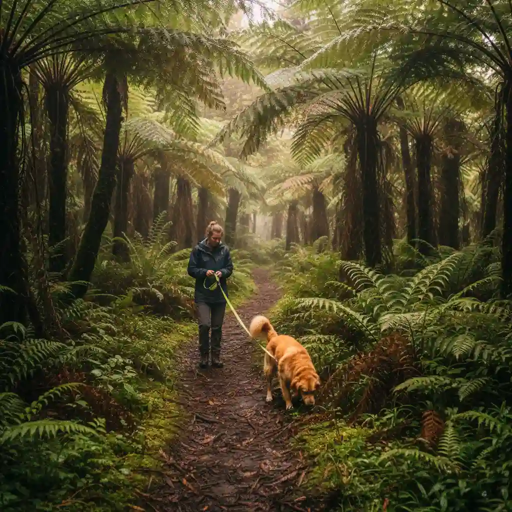 Dog on a decompression walk in NZ bush