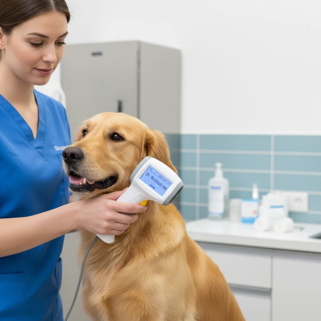 Veterinarian scanning a dog for a microchip