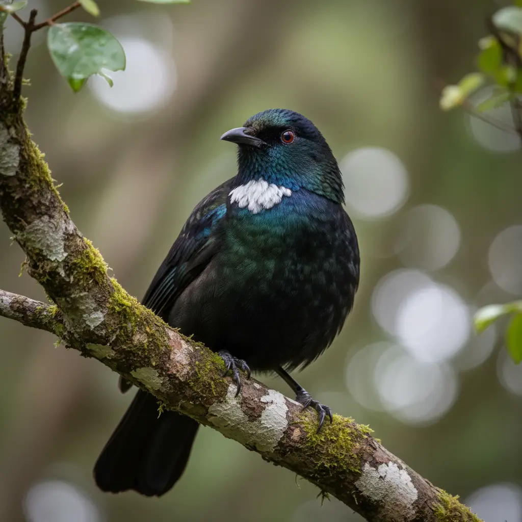 Native New Zealand Tūī bird in natural habitat
