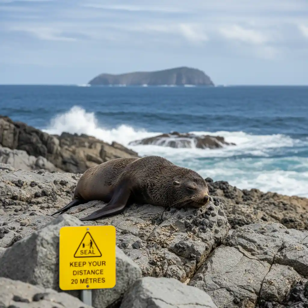 New Zealand Fur Seal resting on rocky shore