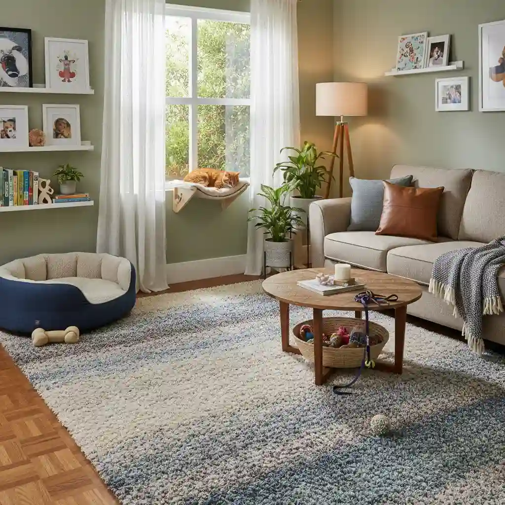 Pet friendly living room design with safety features