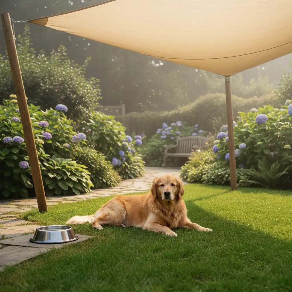 Dog resting in shade during New Zealand summer