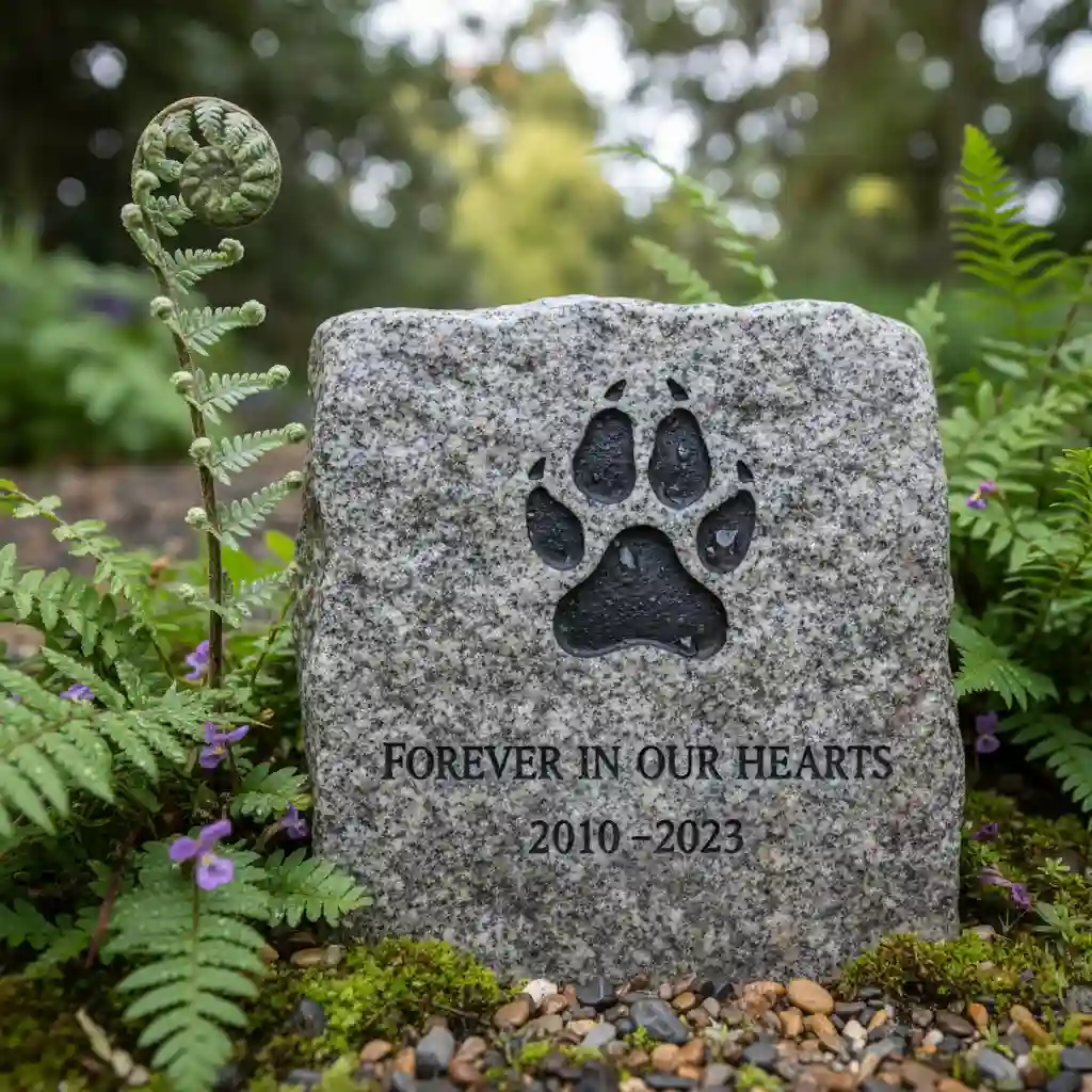 Pet memorial stone in a garden