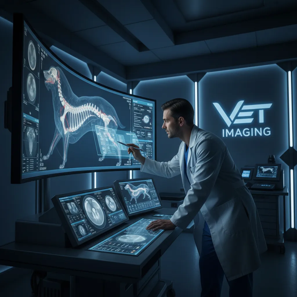 Veterinary specialist analyzing MRI results