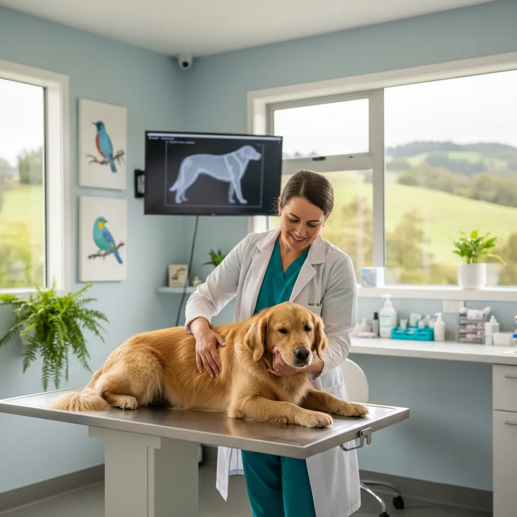 Veterinarian examining a dog in a clinic