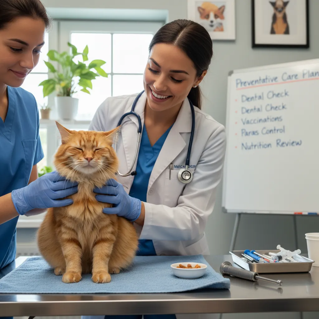 Veterinarian performing a gentle physical examination on a happy cat in a New Zealand clinic