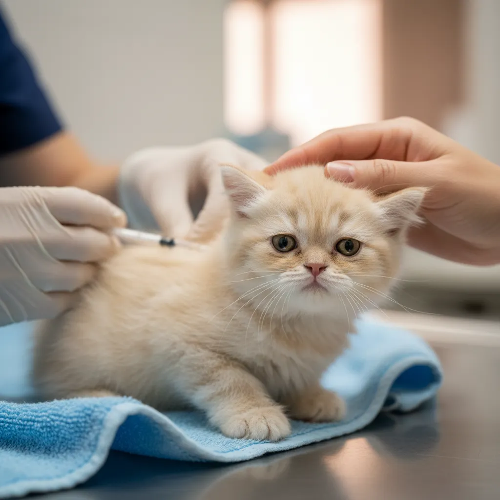 Kitten receiving a vaccination shot from a vet
