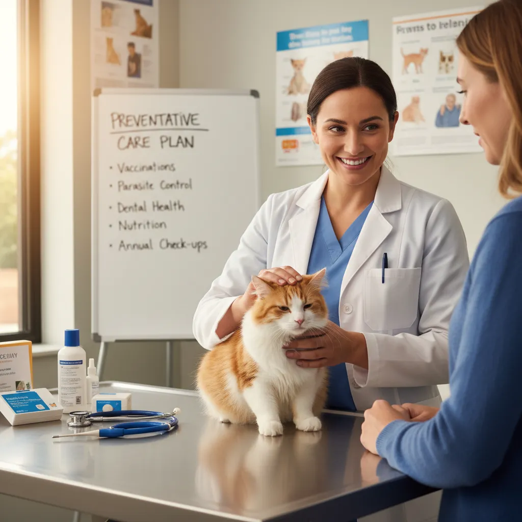 Veterinarian performing a routine check-up on a cat