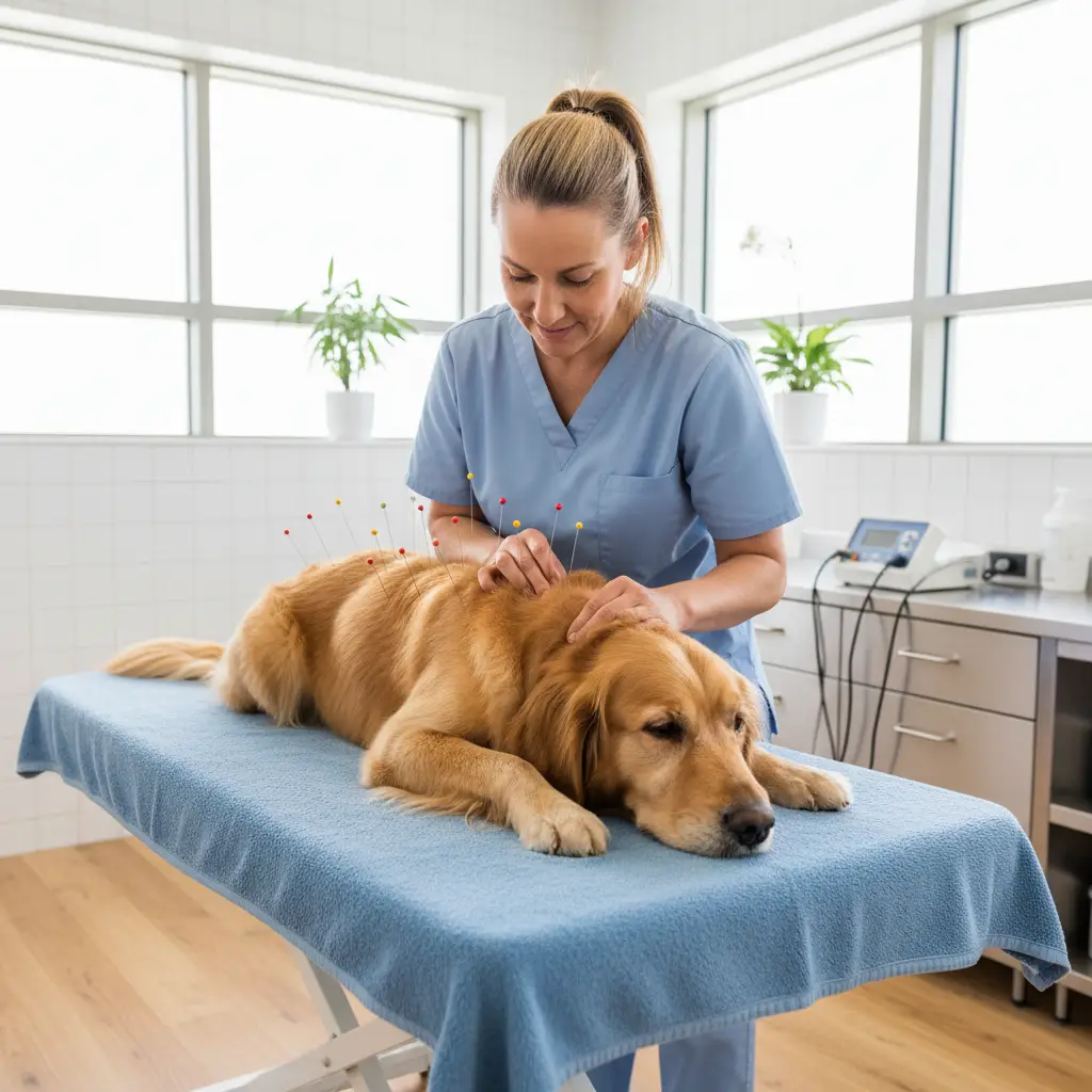 Dog receiving acupuncture for pain relief