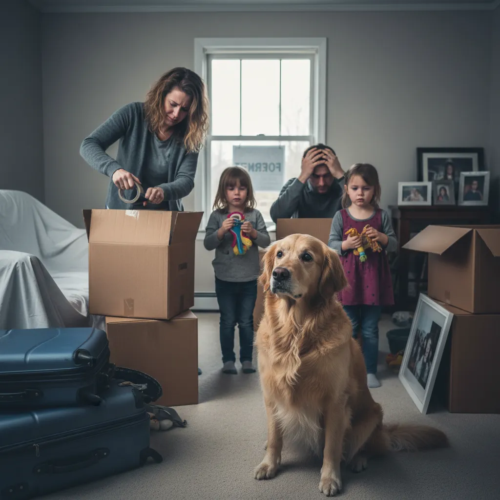 Family moving house with dog due to rental crisis