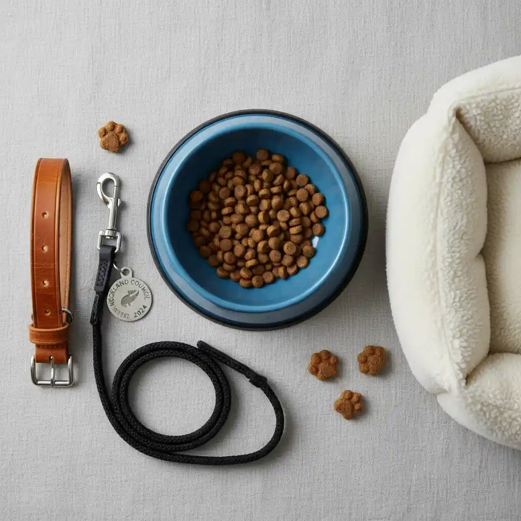 Essential pet supplies for a rescue animal