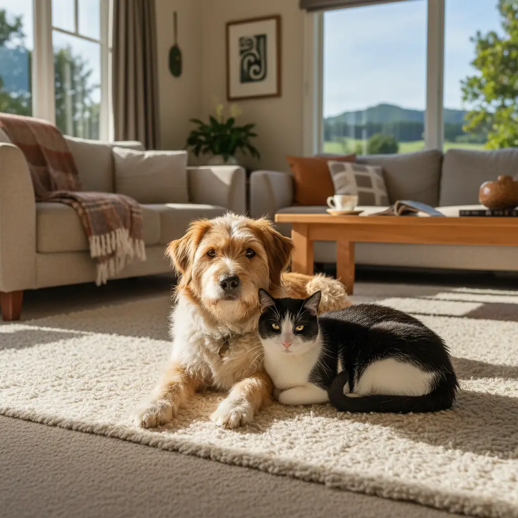Rescue dog and cat in a loving home environment