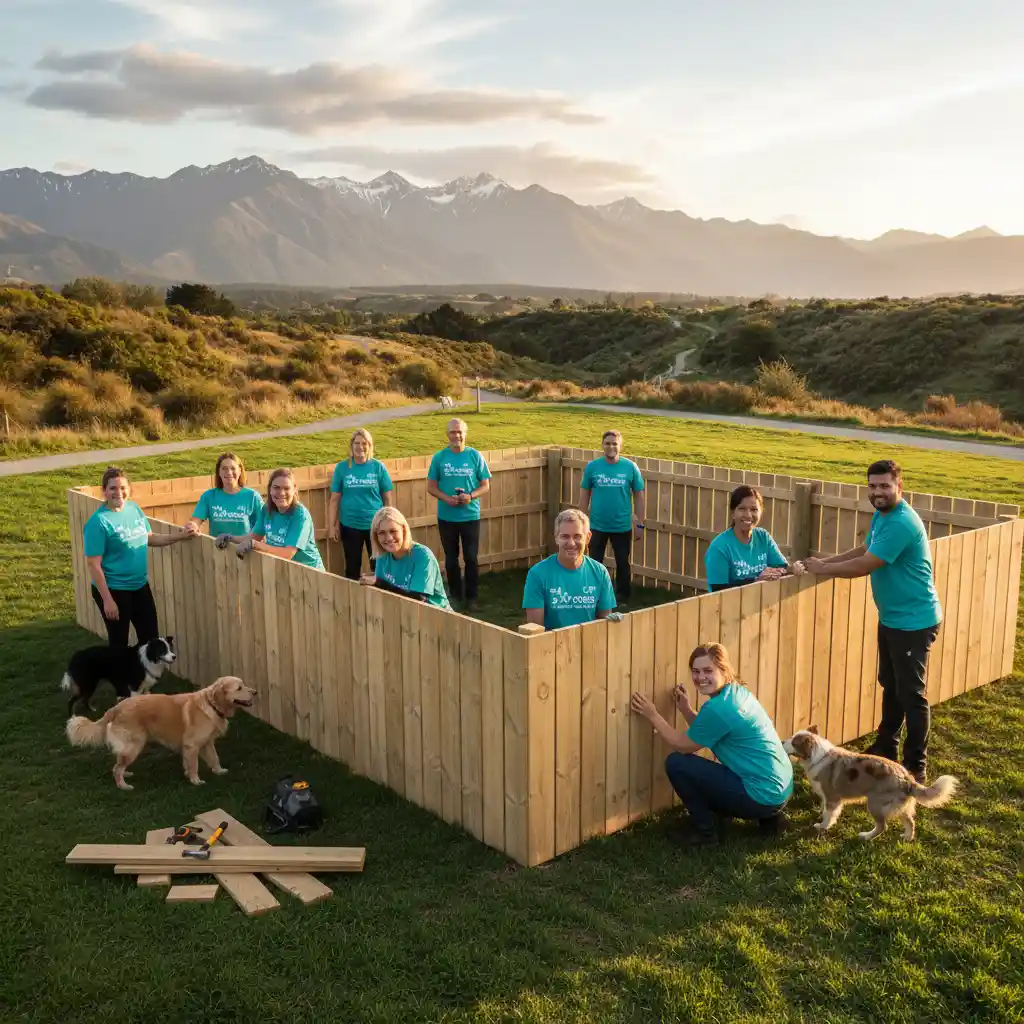 Corporate team volunteering at an animal shelter