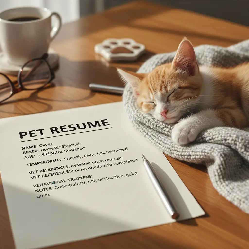 Pet CV and sleeping kitten for rental application