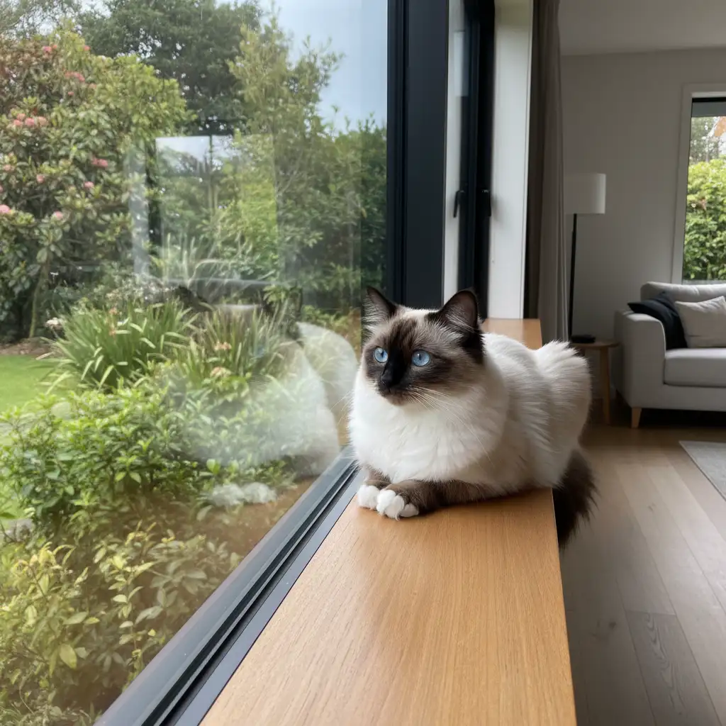 Ragdoll cat sitting indoors by a window