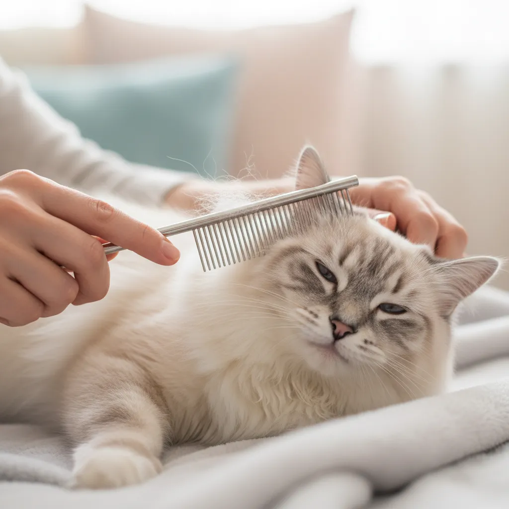 Grooming a Ragdoll cat