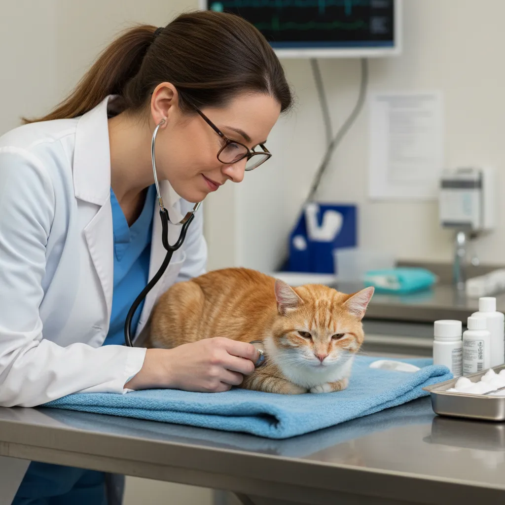 Veterinary checkup for a senior cat