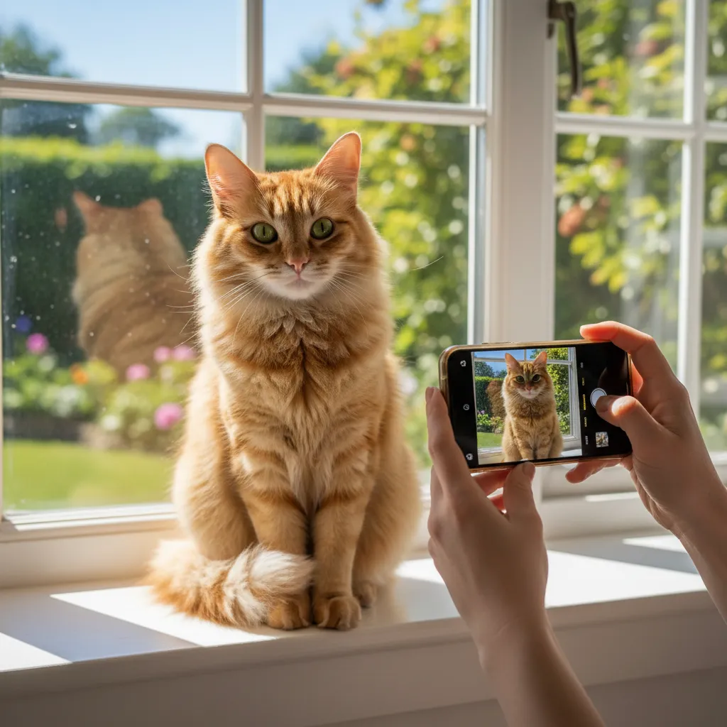 Owner taking a photo of a cat for a rehoming profile