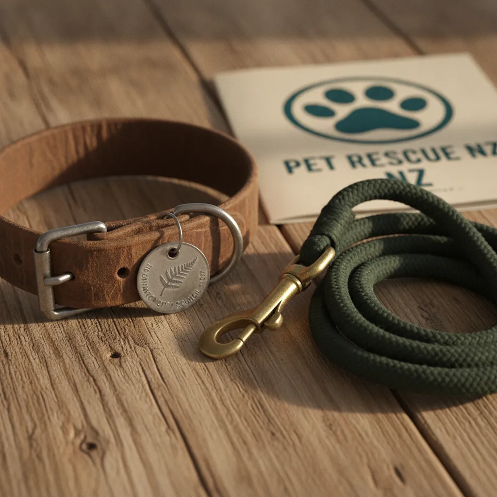 A dog collar with a New Zealand council registration tag