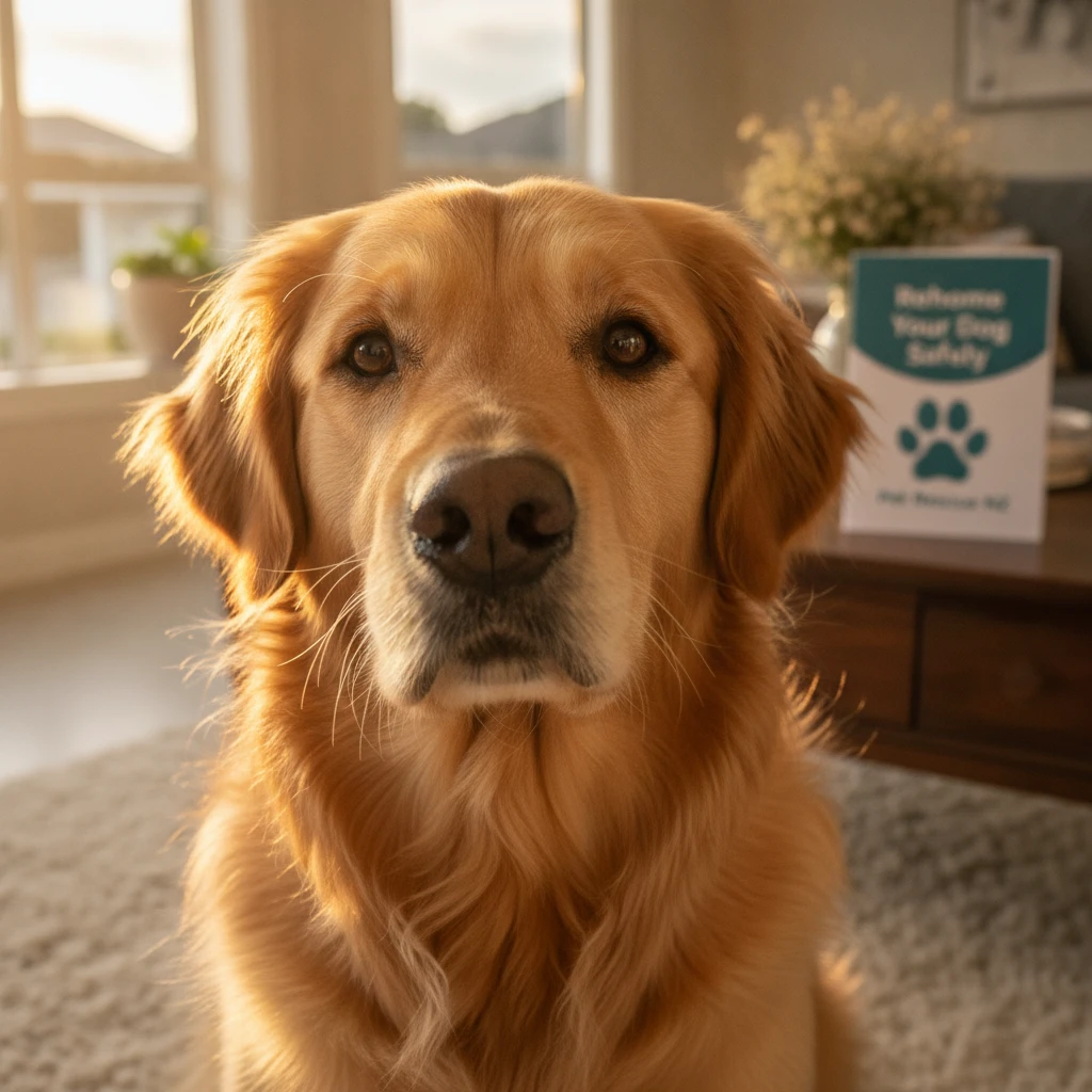 A gentle dog waiting patiently in a warm New Zealand home during a safe rehoming transition