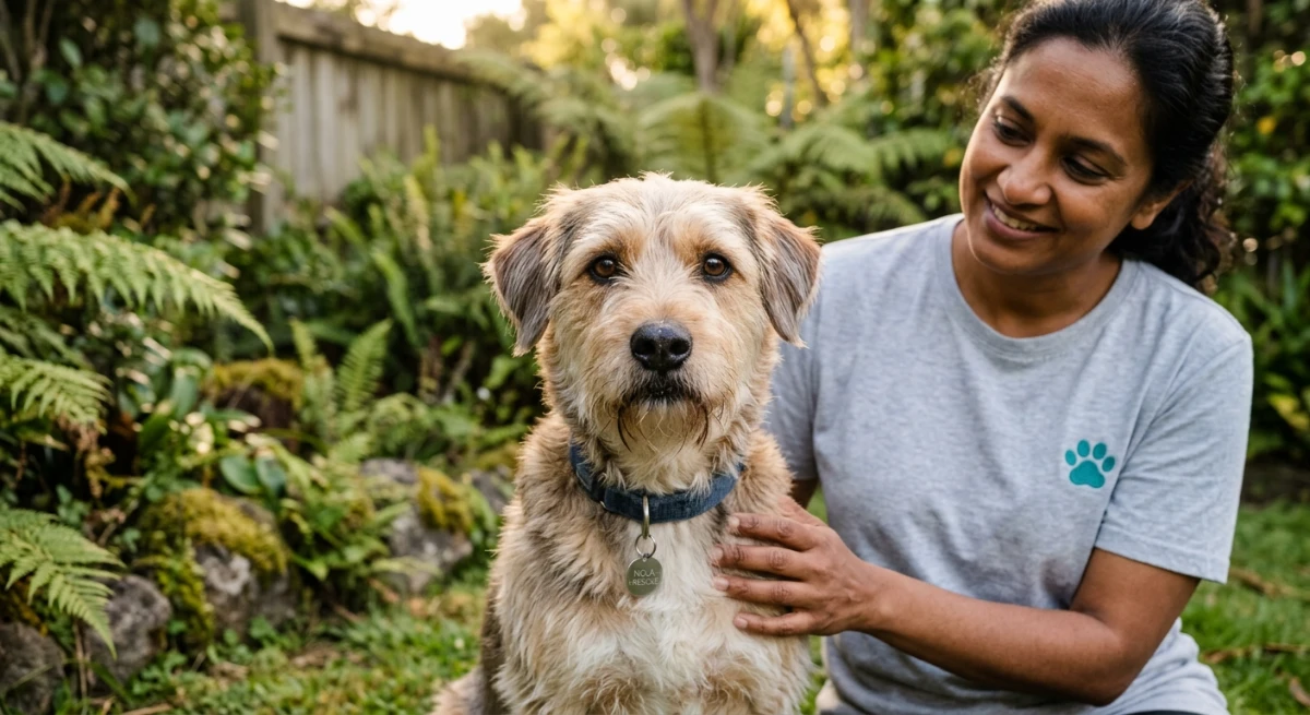 A hopeful rescue dog waiting for a new family in New Zealand