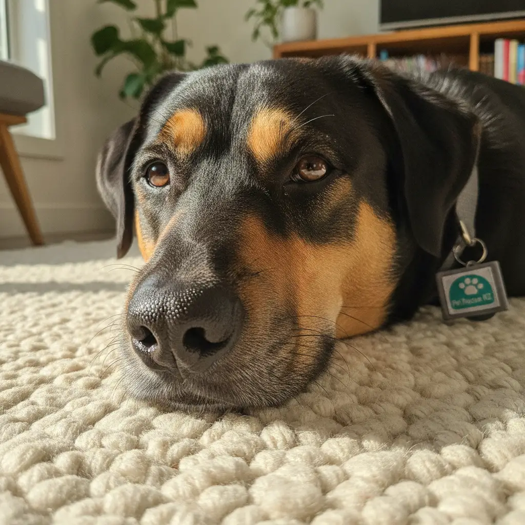 A relaxed dog resting at home, showcasing how a calm environment can boost your dog's adoptability for NZ homes