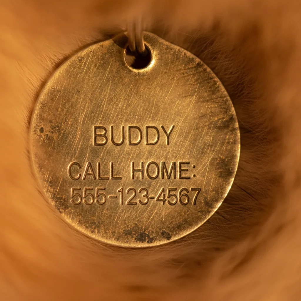 A worn dog tag symbolising the journey of a rescue dog