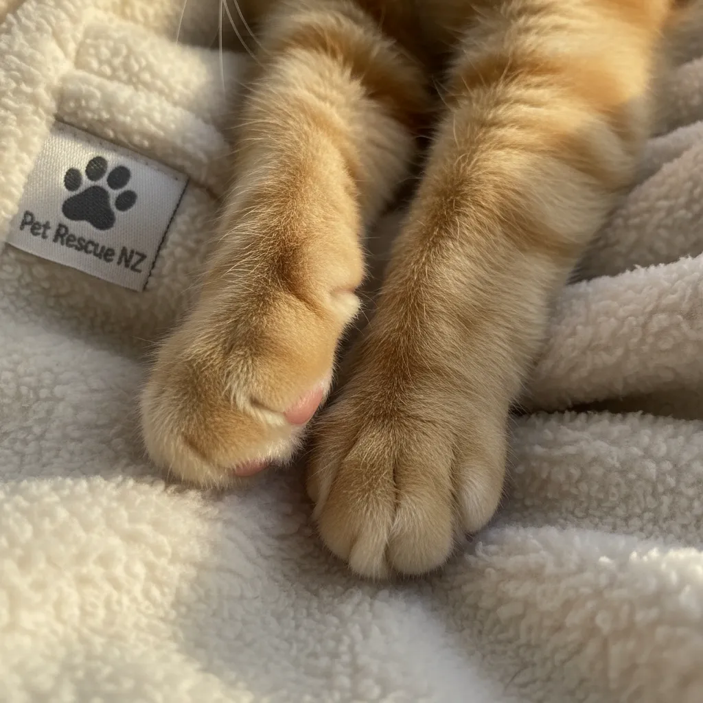 Close up of a cat resting comfortably on a blanket, highlighting the peace of a home-to-home adoption