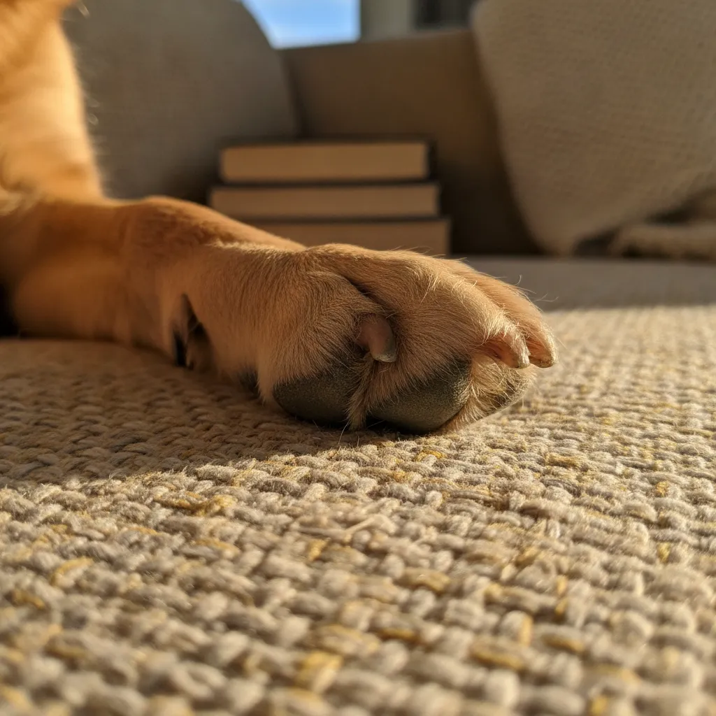 Close up of a dog paw resting comfortably on a sofa in a New Zealand home