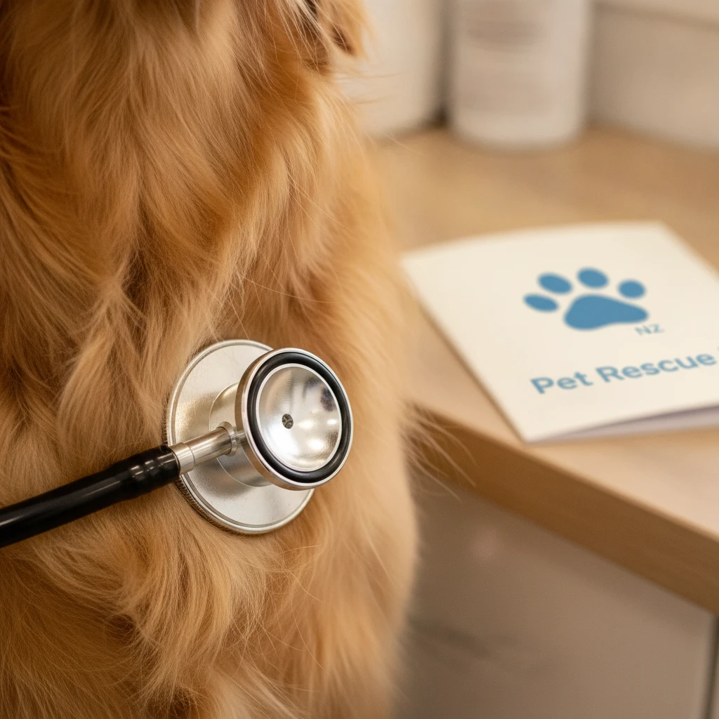 Close up of a veterinary stethoscope on a dog's chest during a health check