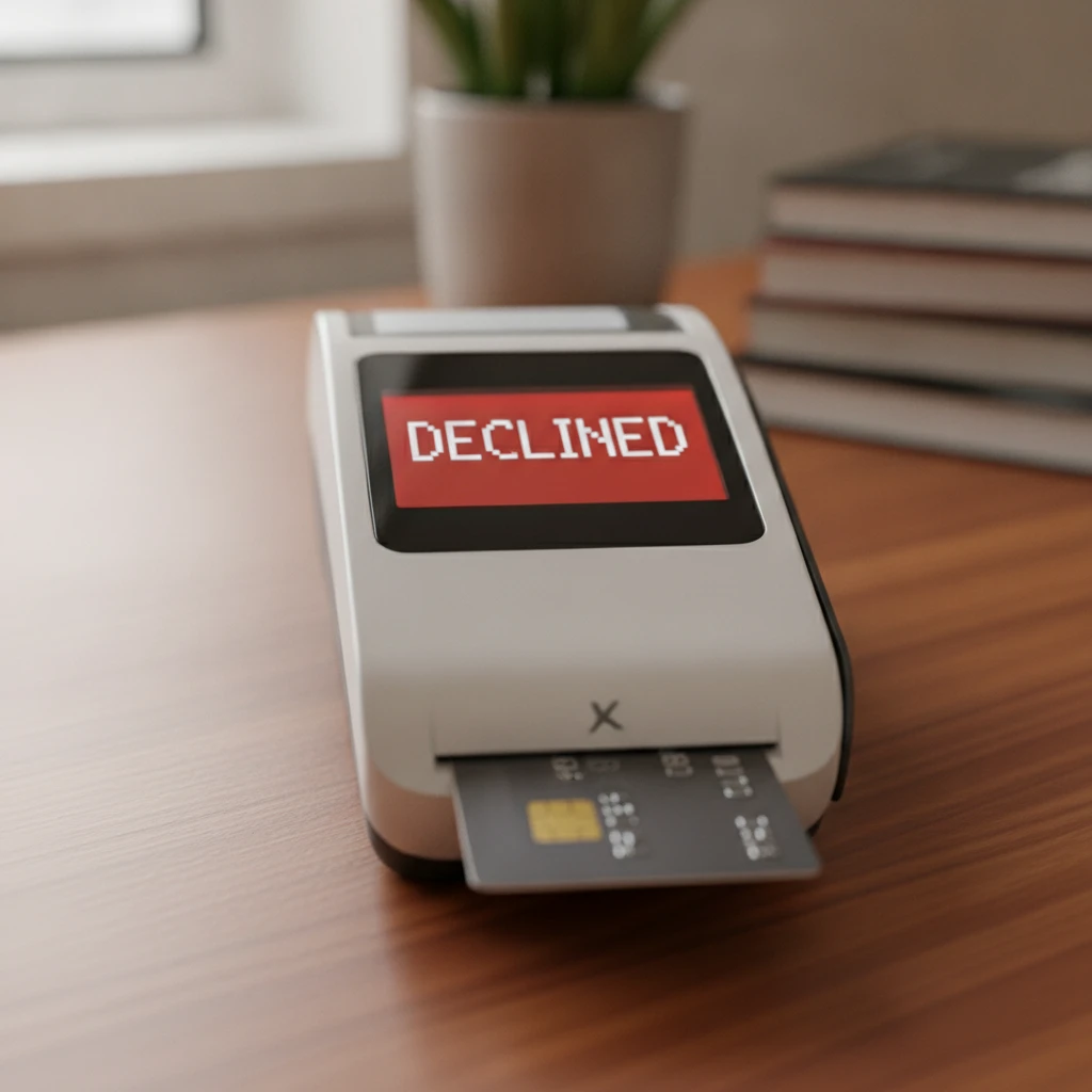 EFTPOS terminal showing a declined payment error on the screen