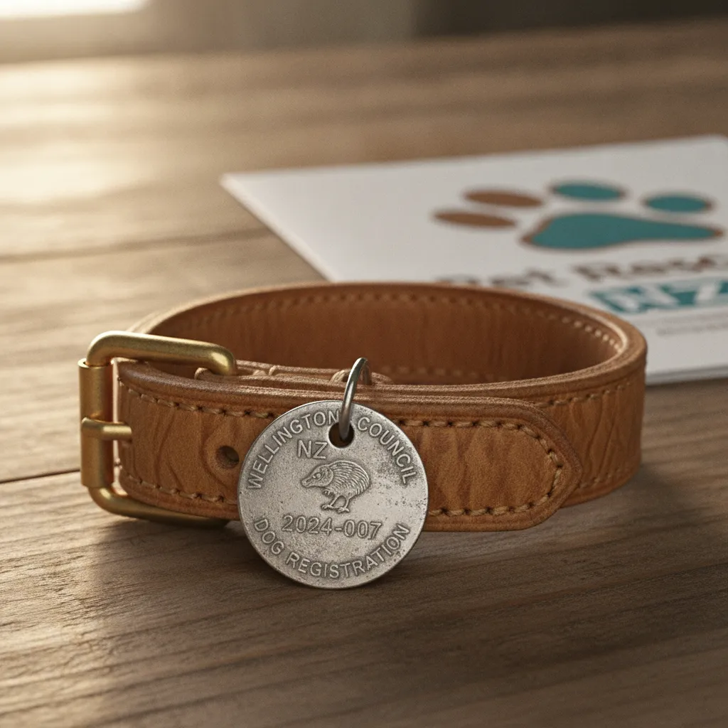 Small dog collar and council registration tag highlighting the legal handover process in NZ